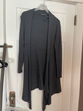 Women's Gray Open-Front Long Cardigan Sweater